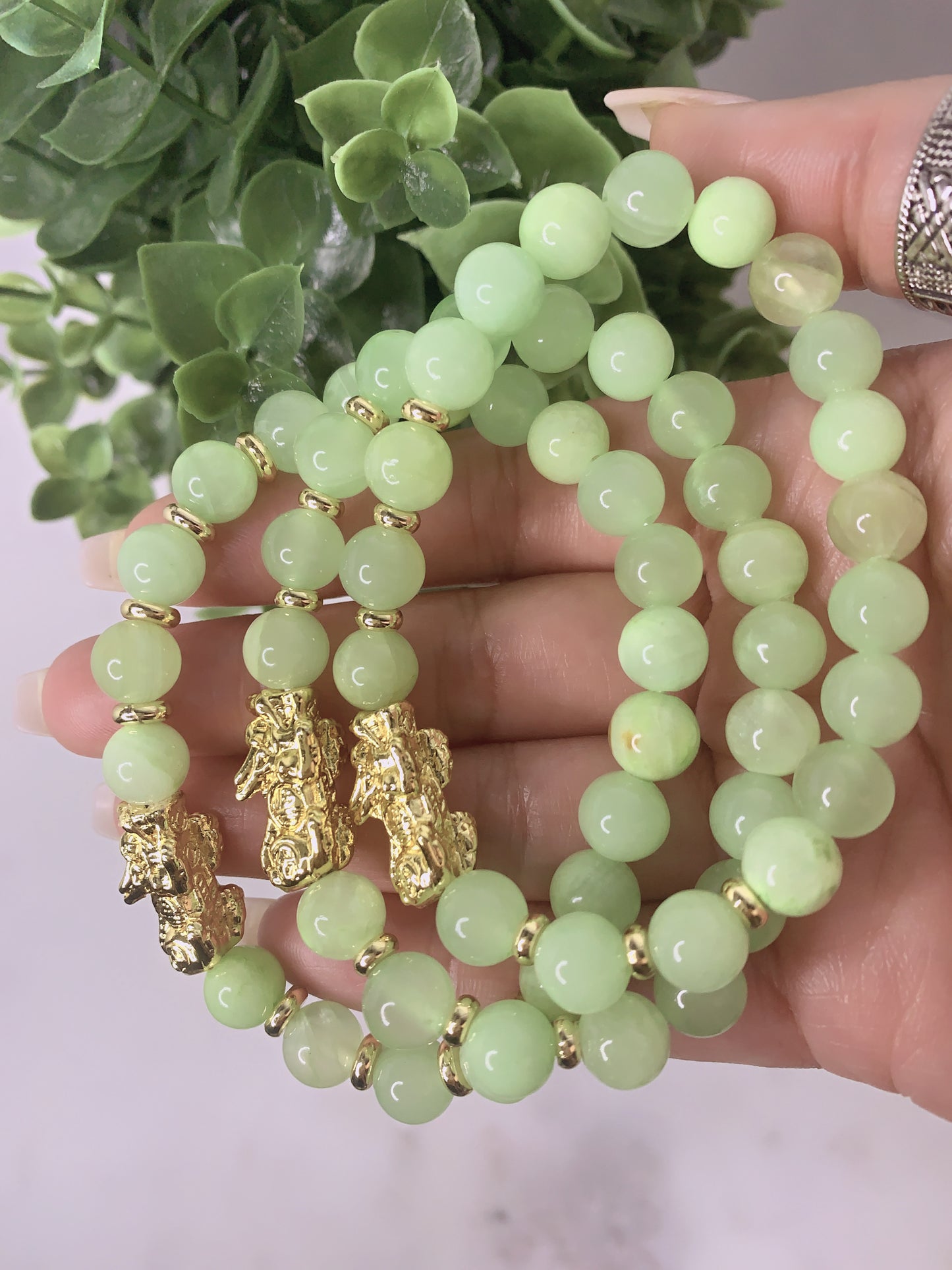 NATURAL GREEN LAPIS LAZULI JADE GREEN PIXIU BRACELET