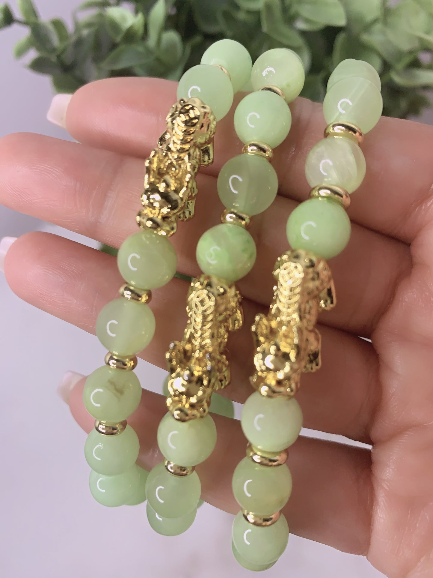 NATURAL GREEN LAPIS LAZULI JADE GREEN PIXIU BRACELET