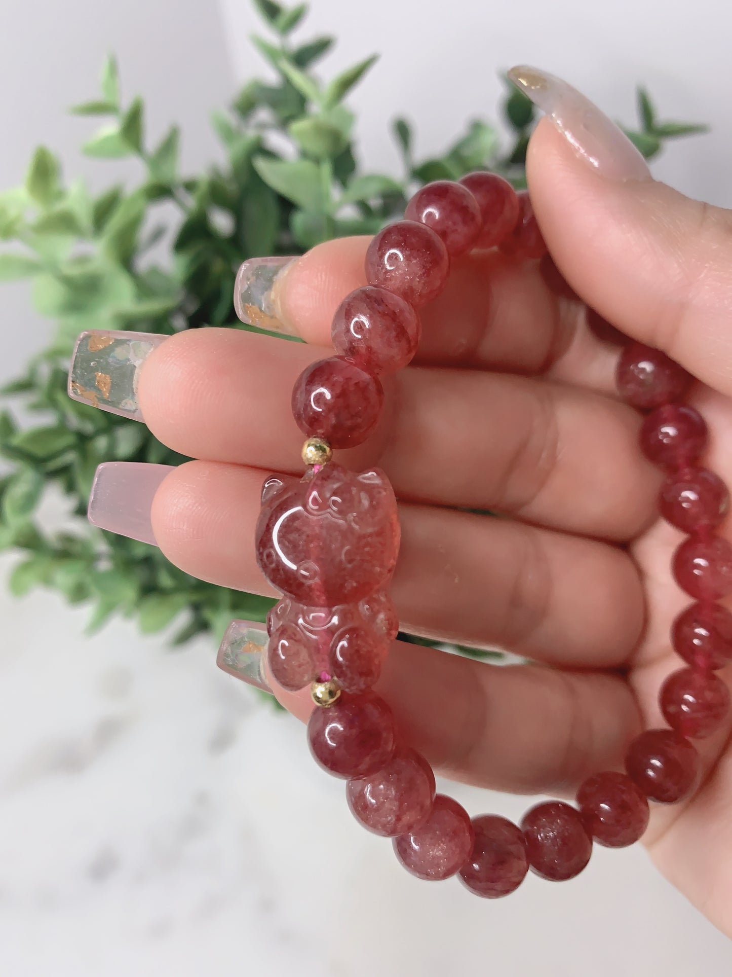 STRAWBERRY QUARTZ HELLO KITTY BRACELET