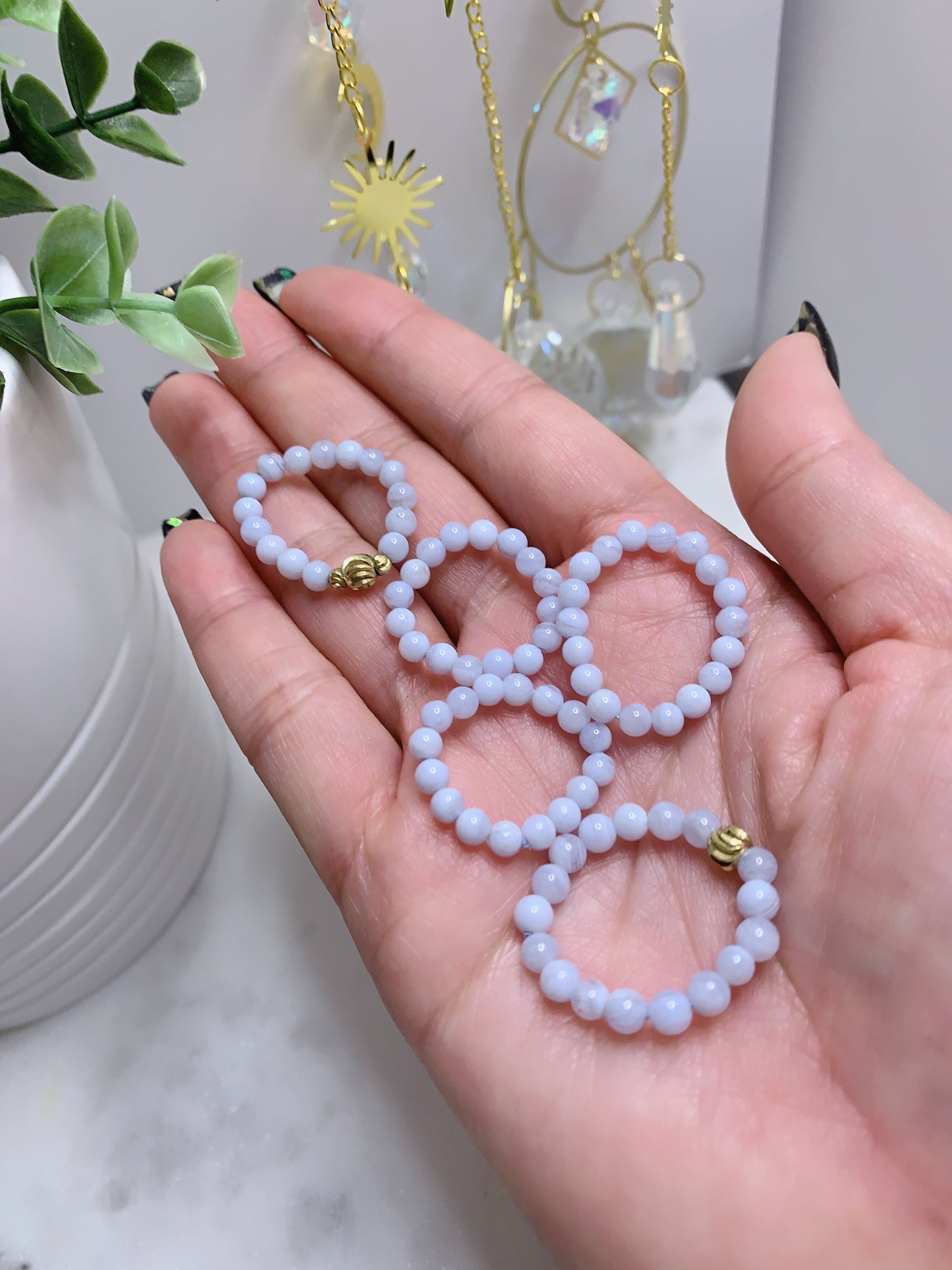 BLUE LACE AGATE CRYSTAL BEADS RING