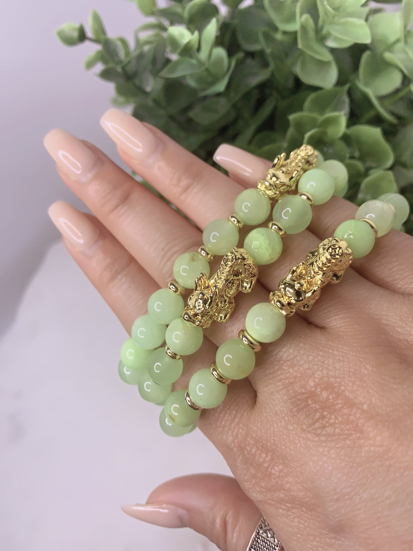 NATURAL GREEN LAPIS LAZULI JADE GREEN PIXIU BRACELET