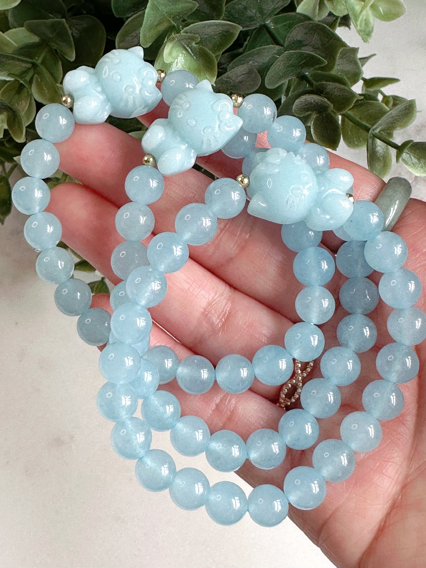 BLUE CALCEDONY HELLO KITTY BRACELET