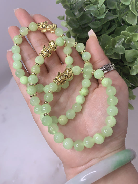 NATURAL GREEN LAPIS LAZULI JADE GREEN PIXIU BRACELET