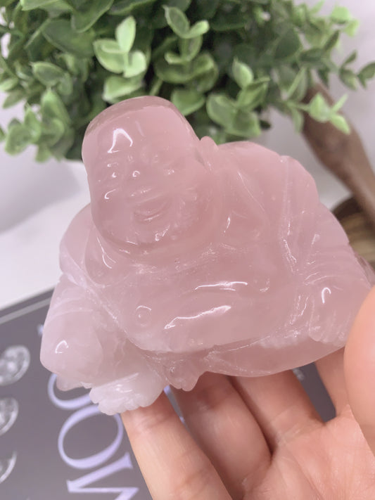 ROSE QUARTZ SITTING LAUGHING BUDDHA