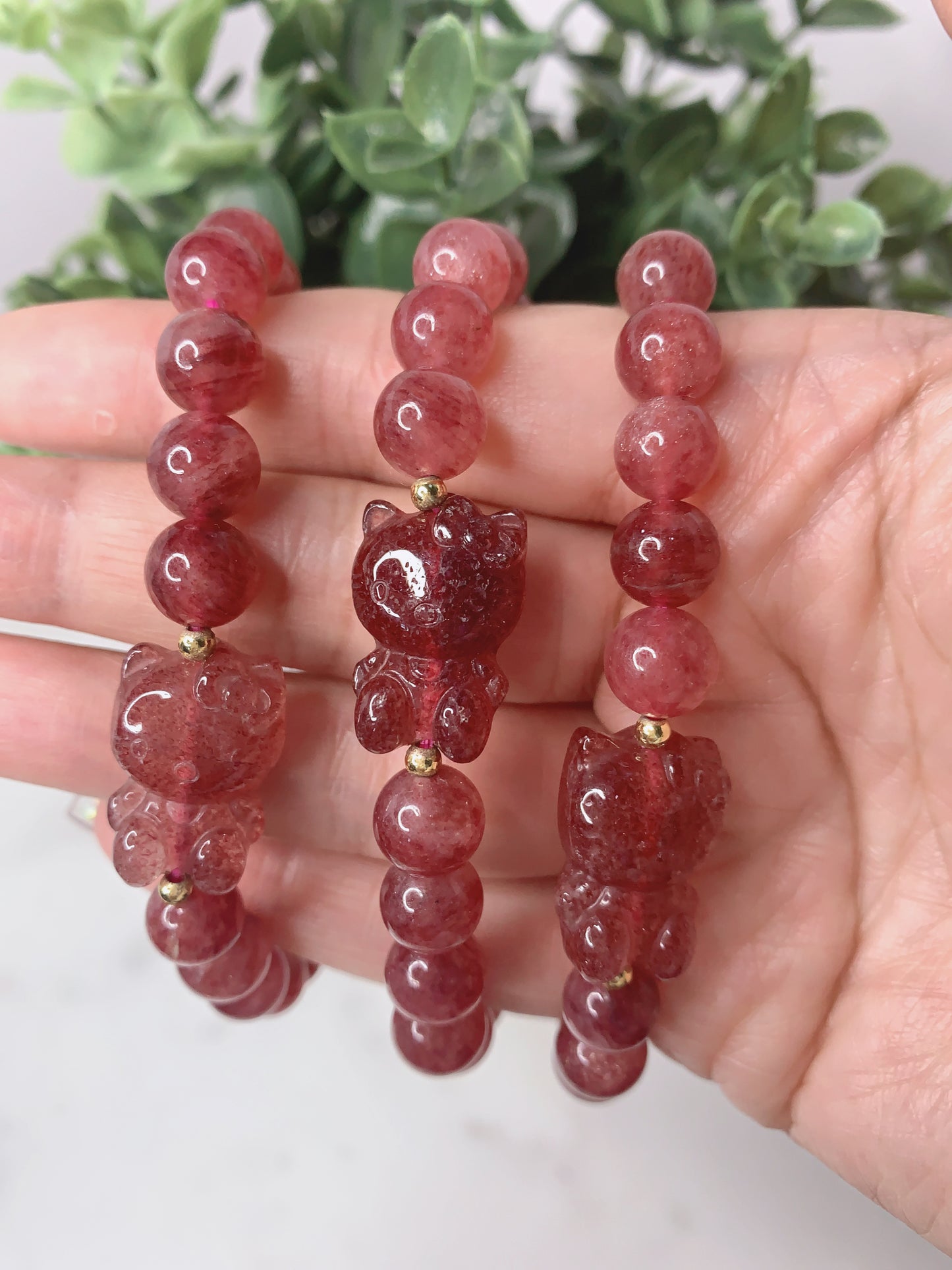 STRAWBERRY QUARTZ HELLO KITTY BRACELET