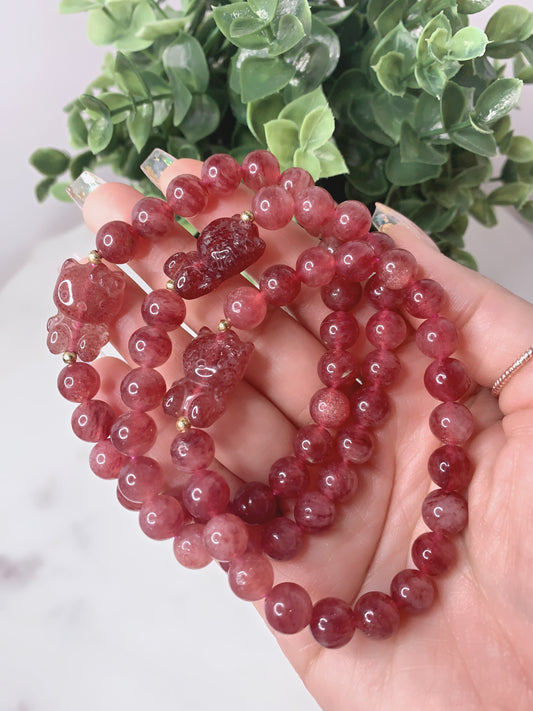STRAWBERRY QUARTZ HELLO KITTY BRACELET