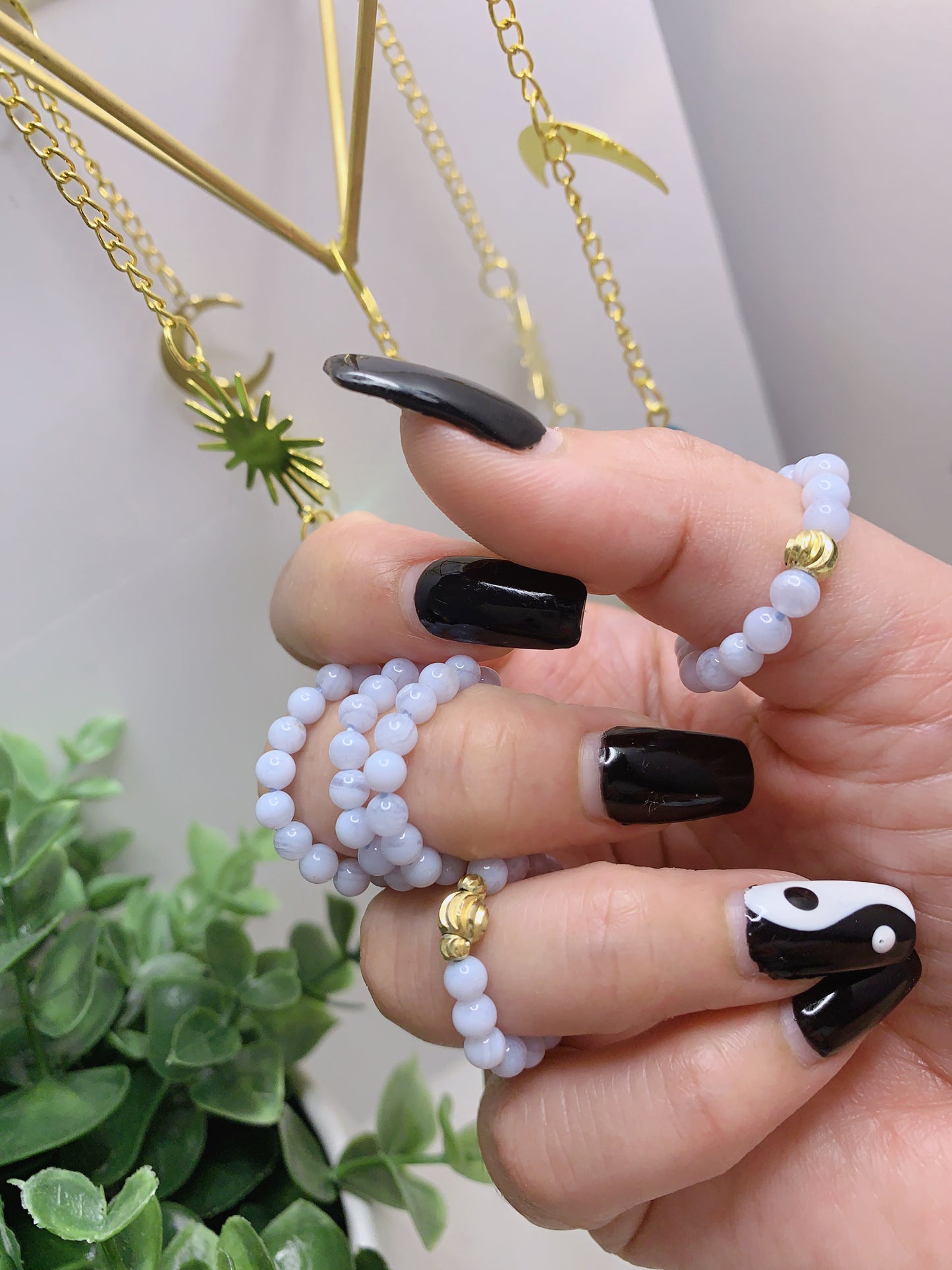 BLUE LACE AGATE CRYSTAL BEADS RING