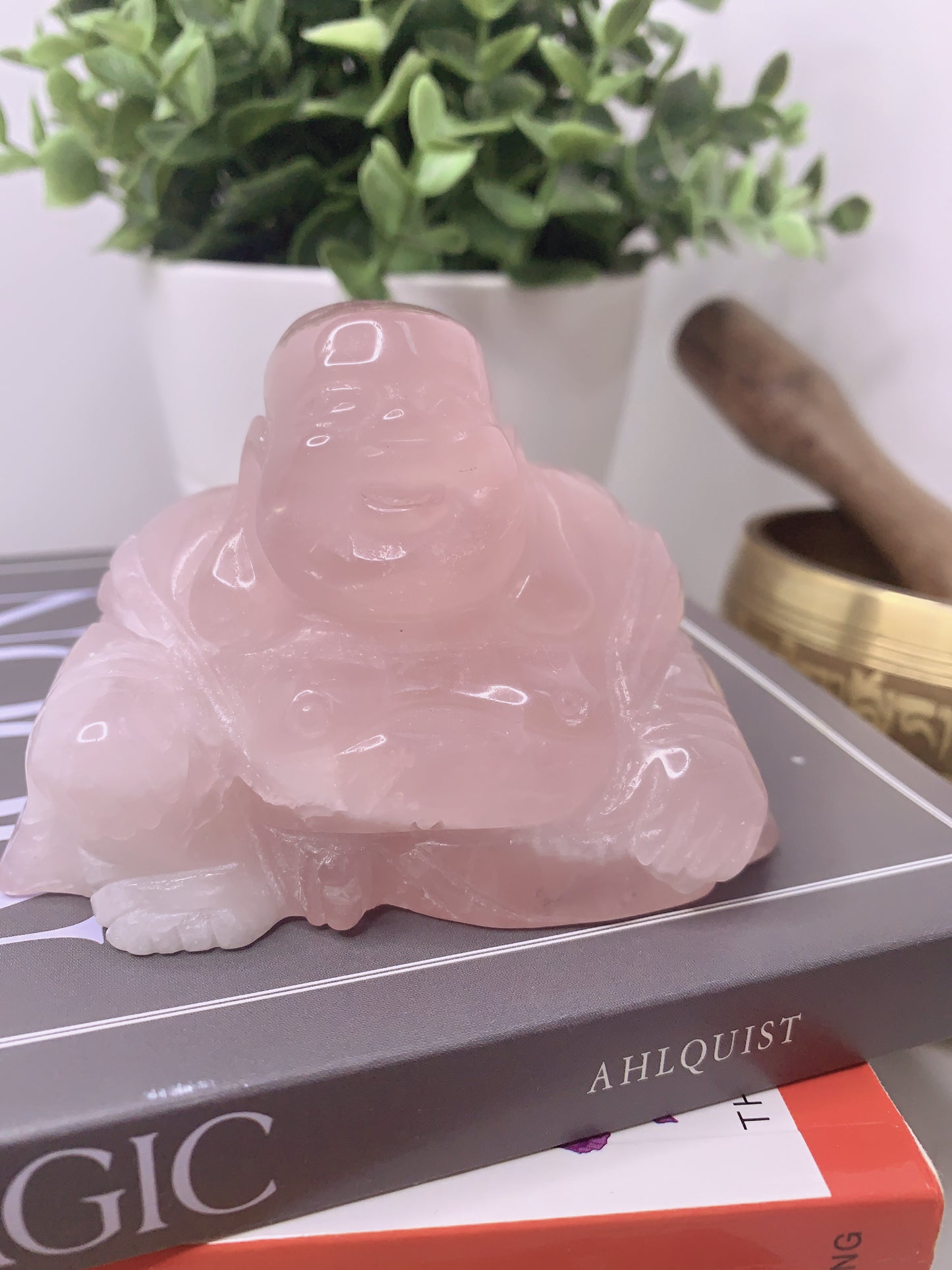 ROSE QUARTZ SITTING LAUGHING BUDDHA
