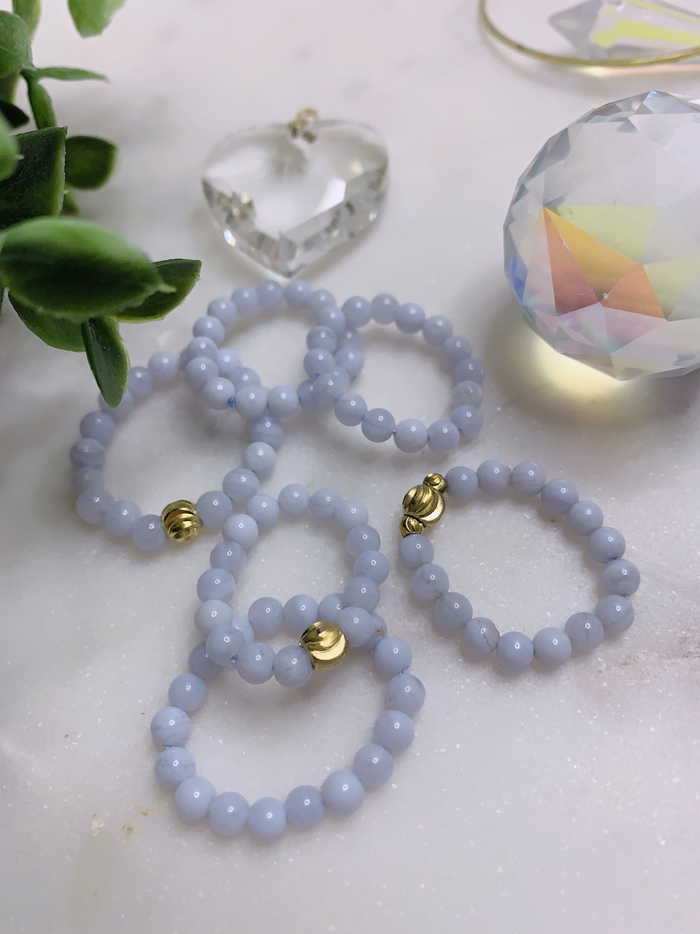 BLUE LACE AGATE CRYSTAL BEADS RING