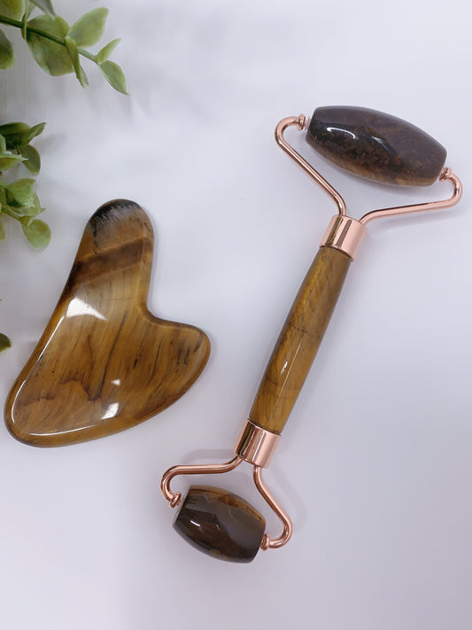TIGER'S EYE FACIAL ROLLER & GUA SHA SET