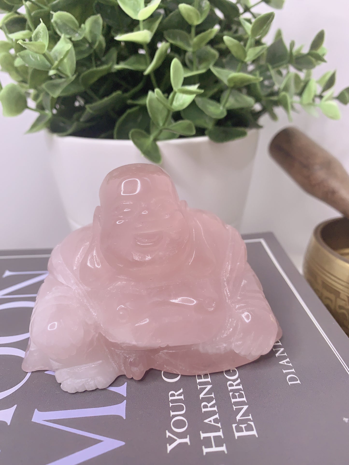 ROSE QUARTZ SITTING LAUGHING BUDDHA