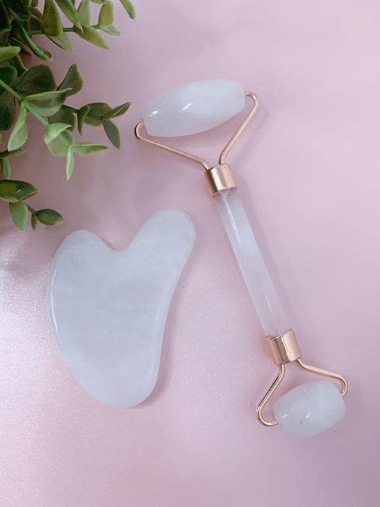 CLEAR QUARTZ FACIAL ROLLER & GUA SHA SET