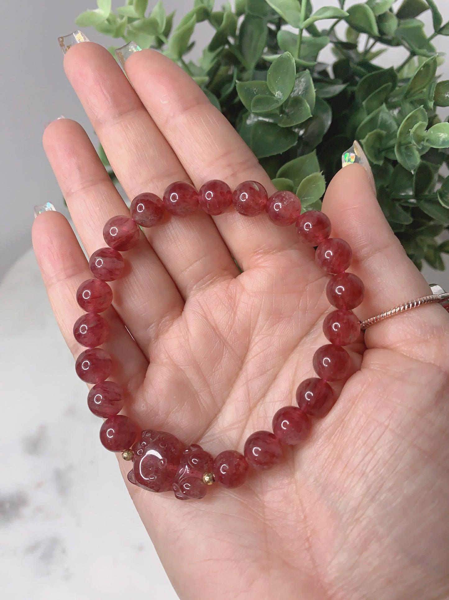 STRAWBERRY QUARTZ HELLO KITTY BRACELET