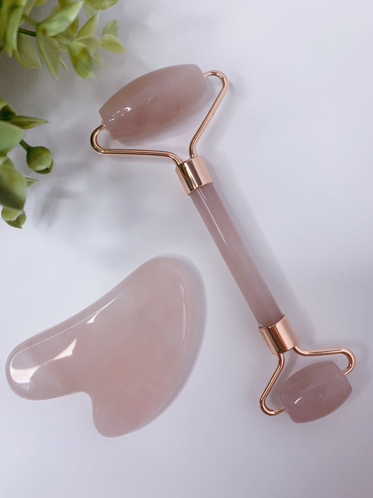 ROSE QUARTZ FACIAL ROLLER & GUA SHA SET