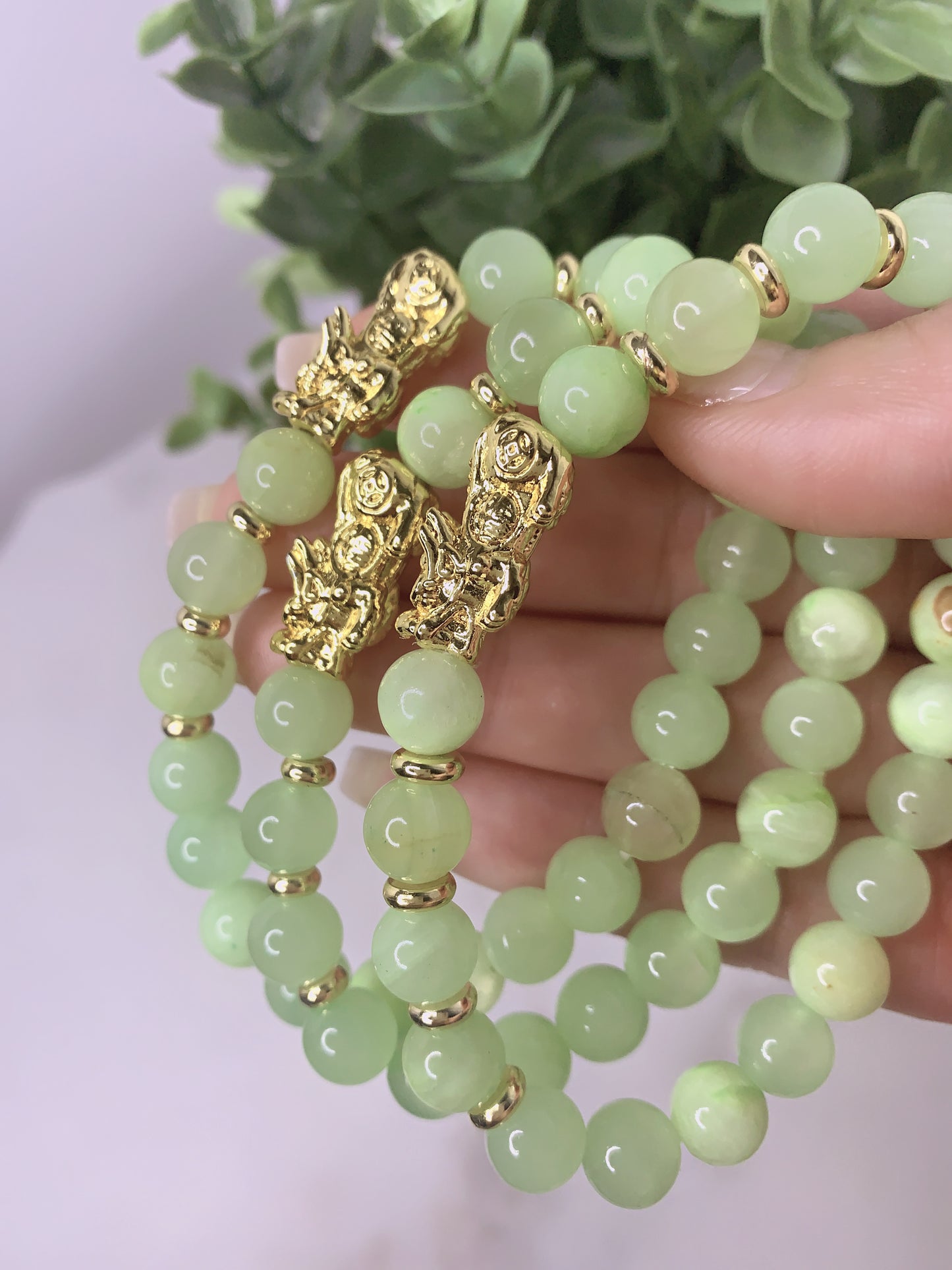 NATURAL GREEN LAPIS LAZULI JADE GREEN PIXIU BRACELET